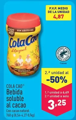 Oferta de Cola Cao - Bebida Soluble Al Cacao por 6,49€ en ALDI