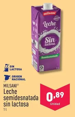 Oferta de Milsani - Leche Semidesnatada Sin Lactosa por 0,89€ en ALDI