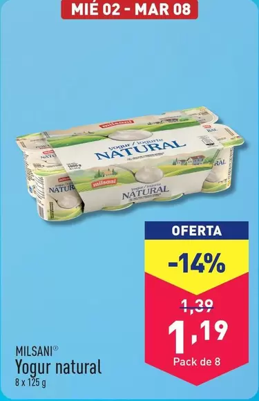 Oferta de Milsani - Yogur Natural por 1,19€ en ALDI