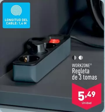 Oferta de Workzone - Regleta De 3 Tomas por 5,49€ en ALDI