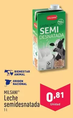 Oferta de Milsani - Leche Semidesnatada por 0,81€ en ALDI