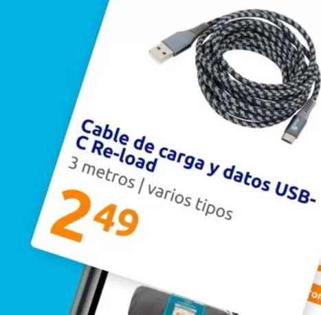 Oferta de Cable De Carga Y Datos USB-C Re-Load por 2,49€ en Action