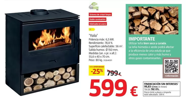 Oferta de Estufas De Leña Con Leñeros 'Yolo'  por 599€ en BAUHAUS