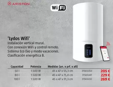 Oferta de Ariston - 'lydos Wifi' por 205€ en BAUHAUS