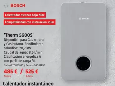 Oferta de Bosch - Calentadores De Gas Estanco 'Therm 5600S' por 485€ en BAUHAUS