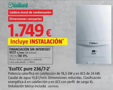 Oferta de Vaillant - Calderas De Gas 'EcoTEC Pure 236/7-2' por 1749€ en BAUHAUS