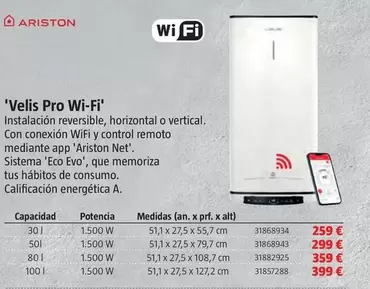 Oferta de Ariston - Velis Pro Wi-Fi por 259€ en BAUHAUS