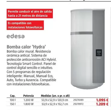 Oferta de Edesa - Bomba Calor 'Hydra' por 1095€ en BAUHAUS