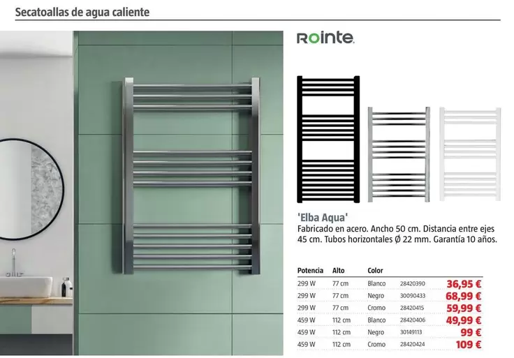 Oferta de Rointe - Secatoallas De Agua Calient  'Elba Aqua' por 36,95€ en BAUHAUS