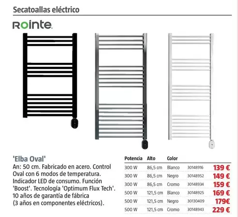 Oferta de Rointe - Secatoallas Eléctrico 'Elba Oval' por 139€ en BAUHAUS