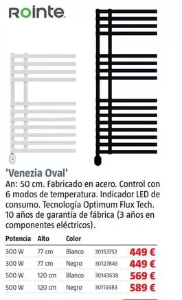 Oferta de Rointe - Secatoallas Eléctrico 'Venezia Oval' por 449€ en BAUHAUS