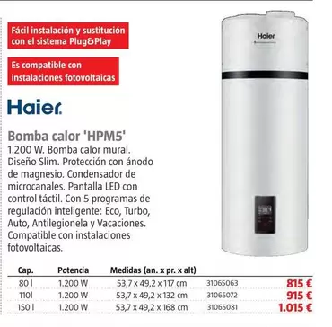 Oferta de Haier - Bomba Calor 'HPM5' por 815€ en BAUHAUS