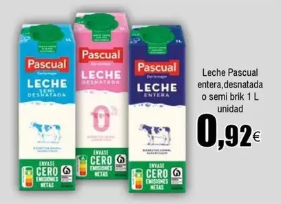 Oferta de Pascual - Leche Entera por 0,92€ en Froiz