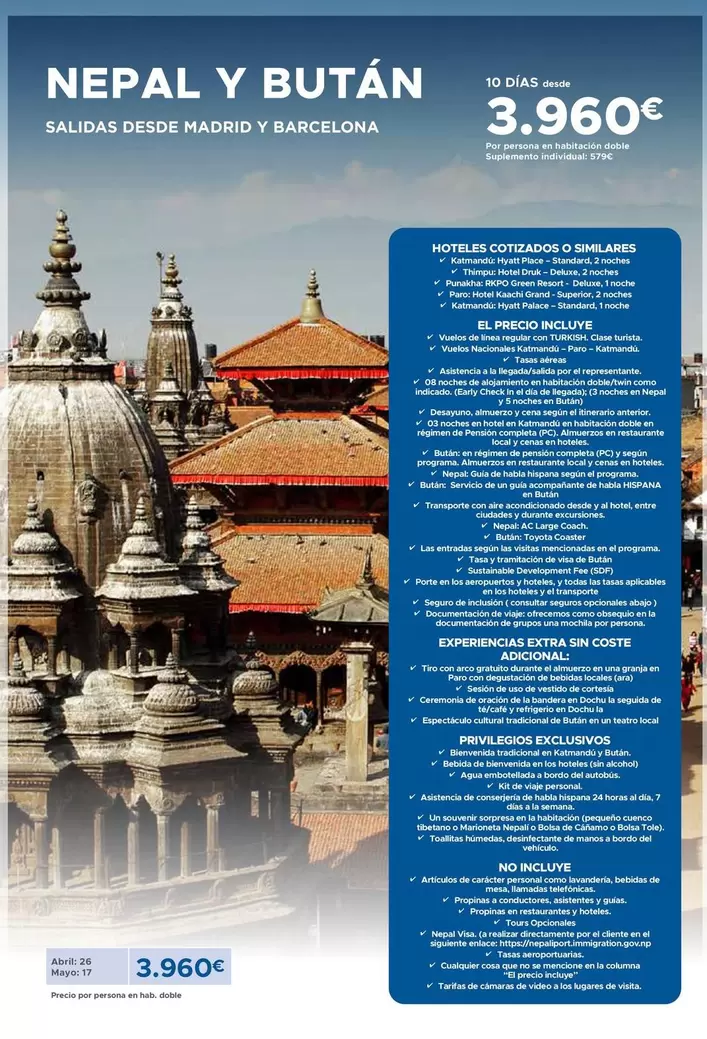 Oferta de Nepal Y Butan por 3960€ en Viajes Ecuador