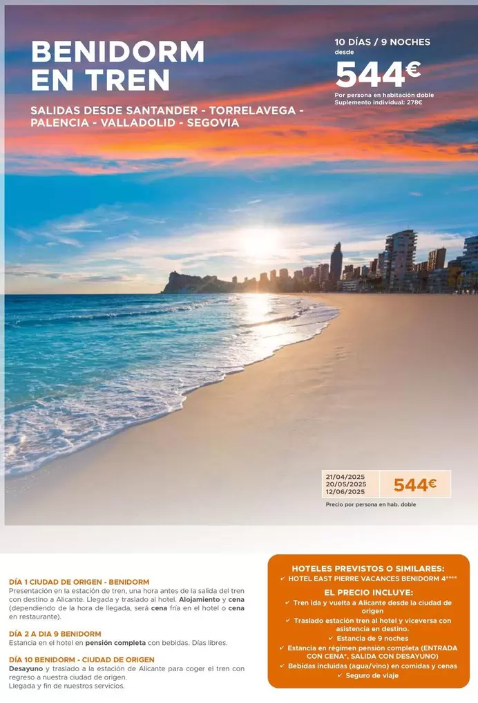 Oferta de Benidorm En Tren por 544€ en Viajes Ecuador