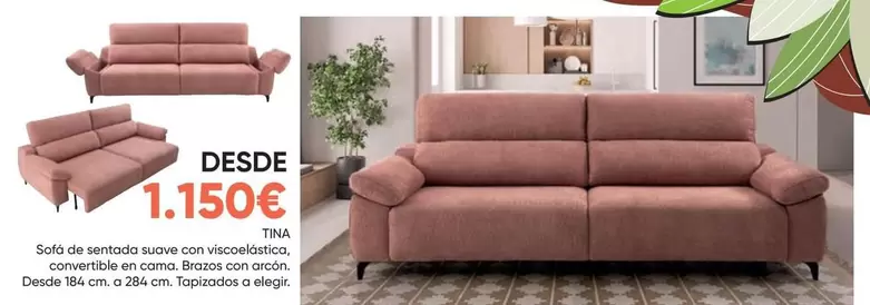 Oferta de Tina - Sofá De Sentada Suave Con Viscoelástica, Convertible En Cama por 1150€ en Hipermueble