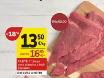 Oferta de Consum - Filete 1 Añojo Para Plancha O Froir por 13,5€ en Consum