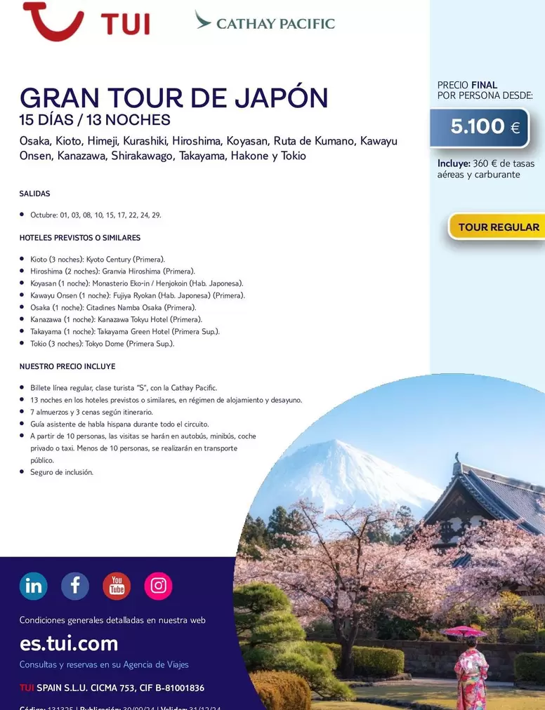 Oferta de Gran Tour De Japón por 5100€ en Tui Travel PLC