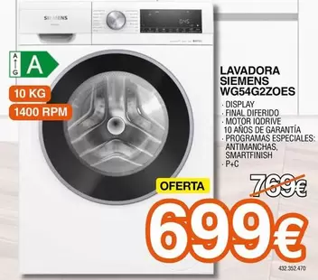 Oferta de Siemens - Lavadora WG54G2ZOES  por 699€ en Expert