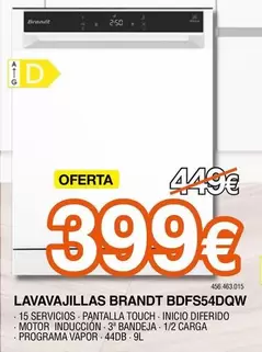 Oferta de Brandt - Lavavajillas BDFS54DQW  por 399€ en Expert