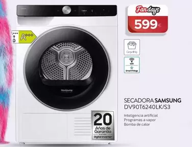 Oferta de Samsung - Secadora DV90T6240LK/S3 por 599€ en Milar