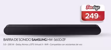 Oferta de Samsung - Barra De Sonido HW-S60D/ZF por 249€ en Milar