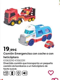 Oferta de BabySmile - Camión Emergencias Con Coche O Con Helicóptero por 19,99€ en ToysRus