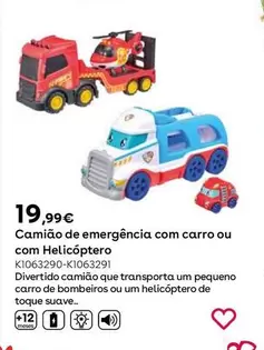 Oferta de BabySmile - Camión Emergencias Con Coche O Con Helicóptero por 19,99€ en ToysRus