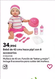 Oferta de Bebé De 43 Cms Hace Pipí Con 8 Accesorios por 34,99€ en ToysRus