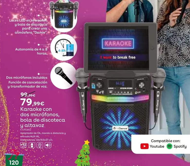 Oferta de Karaoke Con Dos Micrófonos, Bola De Discoteca Y Altavoz por 79,99€ en ToysRus