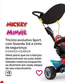 Oferta de Triciclo Evolutivo Sport Con Parasol Y Cinturón De Seguridad Mickie en ToysRus