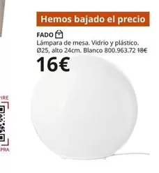 Oferta de Blanco - Fado - Lámpara De Mesa. Vidrio Y Plástico. por 16€ en IKEA