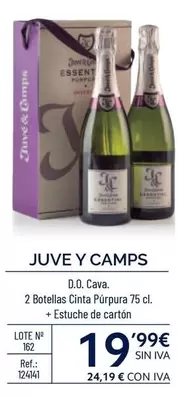 Oferta de Juvé Y Camps - D.O. Cava. 2 Botellas Cinta Púrpura + Estuche De Cartón por 19,99€ en Makro