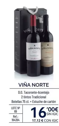 Oferta de Viña Norte - D.o. Tacoronte-acentejo 2 Tintos Tradicional Botellas por 16€ en Makro