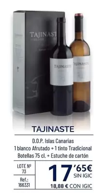 Oferta de Tajinaste - D.o.p. Islas Canarias 1 Blanco Afrutado + 1 Tinto Tradicional Botellas 75 Cl. + Estuche De Cartón por 17,65€ en Makro