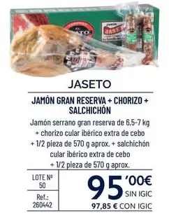 Oferta de Jaseto - Jamón Gran Reserva + Chorizo + Salchichon por 95€ en Makro