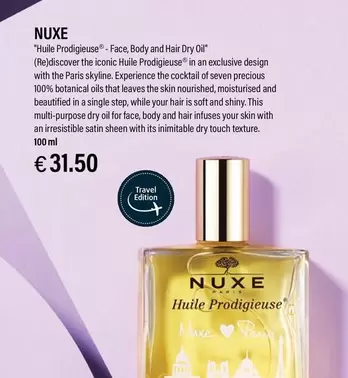 Oferta de Nuxe - "Huile Prodigieuse - Face, Body And Hair Dry Oil" por 31,5€ en Ryanair