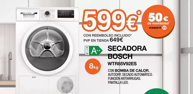 Oferta de Bosch - Secadora WTR85V92ES  por 599€ en Expert