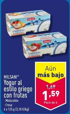 Oferta de Milsani - Yogur Al Estilo Griego Con Frutas por 1,59€ en ALDI