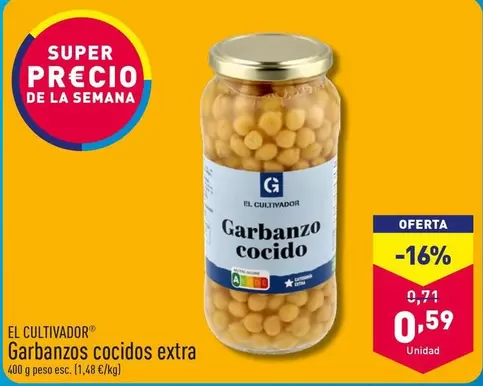 Oferta de El Cultivador - Garbanzos Cocidos Extra por 0,59€ en ALDI