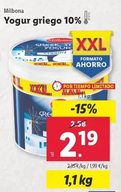 Oferta de Milbona - Yogur Griego 10% por 2,19€ en Lidl