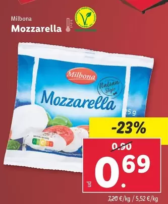 Oferta de Milbona - Mozzarella por 0,69€ en Lidl