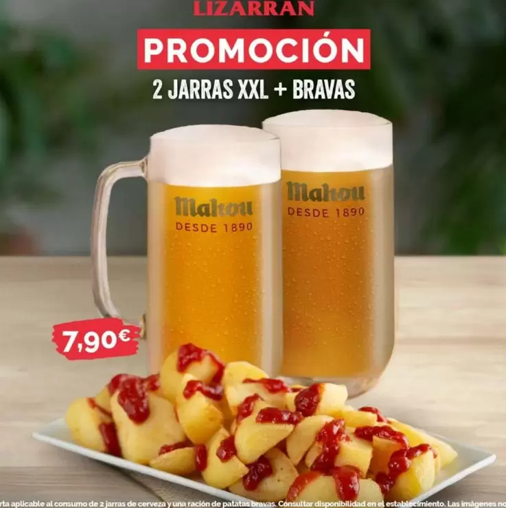 Oferta de 2 Jarras Xxl + Bravas por 7,9€ en Lizarran