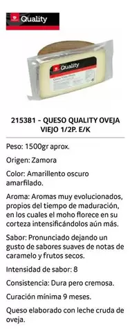 Oferta de Quality - Queso Oveja Viejo 1/2p. E/k en Gros Mercat