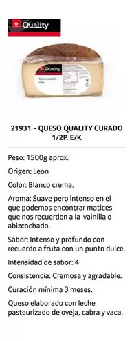 Oferta de Quality - Queso Curado 1/2P. E/K en Gros Mercat