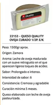 Oferta de Quality - Queso Oveja Curado 1/2p. E/k en Gros Mercat