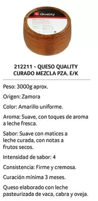 Oferta de Quality - Queso Curado Mezcla Pza E/K en Gros Mercat