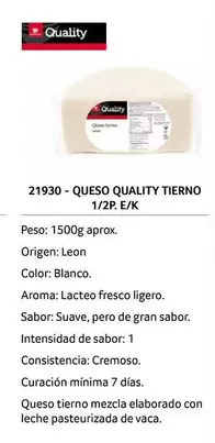 Oferta de Quality - Queso Tierno 1/2P. E/K en Gros Mercat