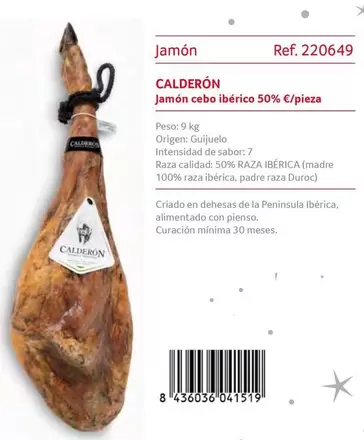 Oferta de Calderón - Jamón Cebo Ibérico 50% en Gros Mercat