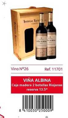 Oferta de Viña Albina - Caja Madera 2 Botellas Riojanas Reserva en Gros Mercat